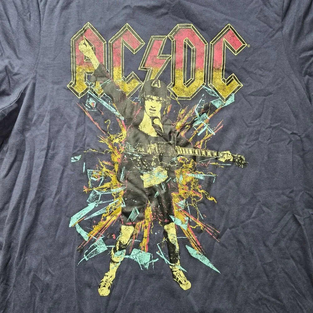 AC/DC Angus Young Graphic T Shirt Fashion UK Sample Mens Medium Navy Blue